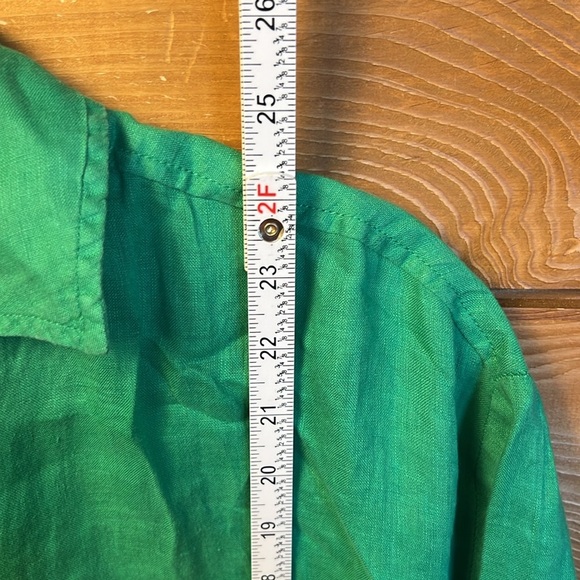 Maeve Anthropologie Womens Green Button Down Shirt Ruched Long Sleeve Md pocket‎ - Picture 7 of 9